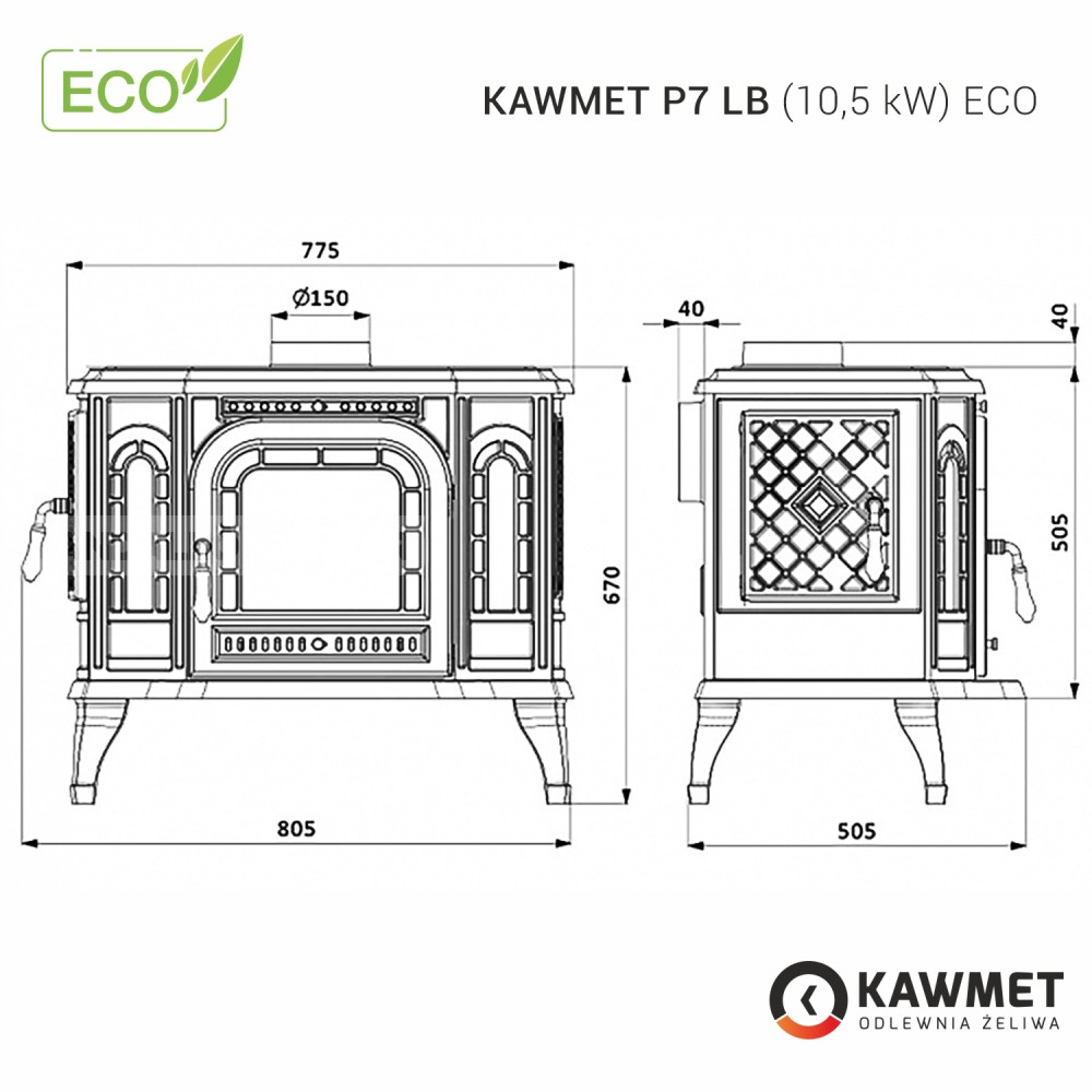 KAWMET P7 LB (10,5 kW) ECO öntvény kandallókályha