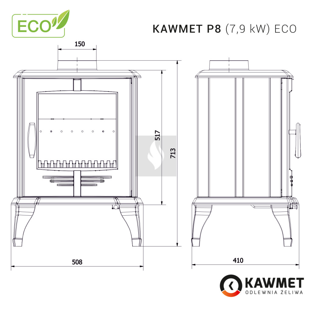KAWMET P8 (7,9 kW) ECO öntvény kandallókályha KAWMET P8 (7,9 kW) ECO öntvény kandallókályha