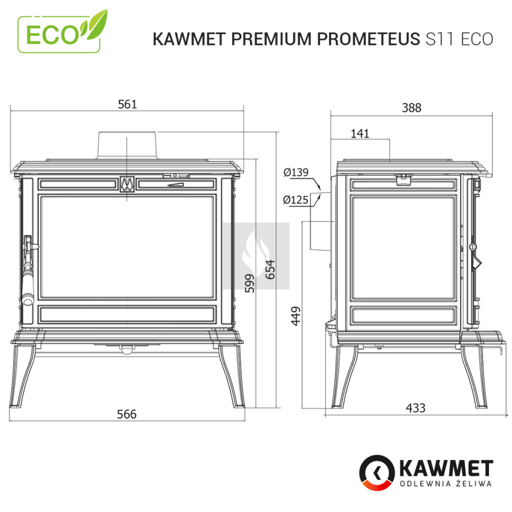 KAWMET Premium PROMETEUS S11 ECO öntvény kandallókályha KAWMET Premium PROMETEUS S11 ECO öntvény kandallókályha