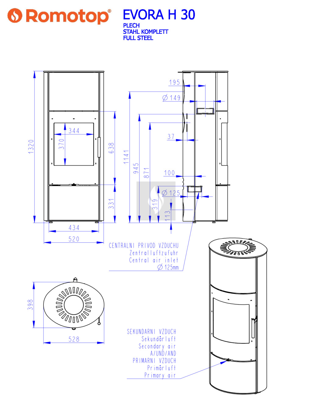 Romotop EVORA H 30 lemez Kandallókályha - bővíthető hőtárolóval Romotop EVORA H 30 lemez Kandallókályha - bővíthető hőtárolóval